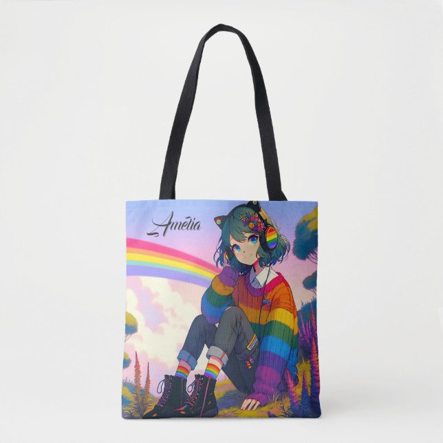 Anime Girl Rainbow Sweater Personalized  Tote Bag (Front)
