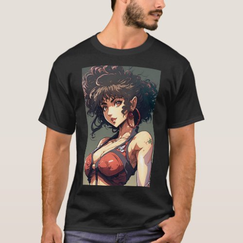Anime Girl Red Clothing Brown Hair Space Cowboy T_Shirt