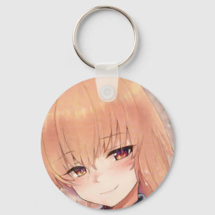 Anime girl redhead ginger knowing smile amber keychain