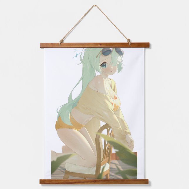 anime girl resting on a  chair in the afternoon.   hanging tapestry (Front)
