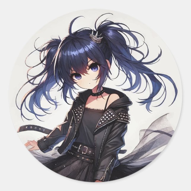 Anime girl rockistic Classic Round Sticker  (Front)