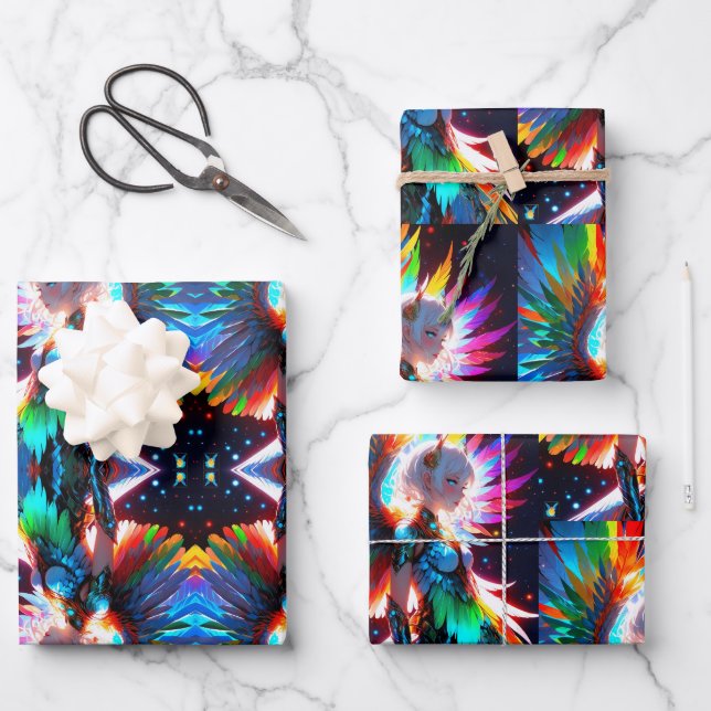 Anime girl Rōnin design Griffin  Wrapping Paper Sheets (Front)