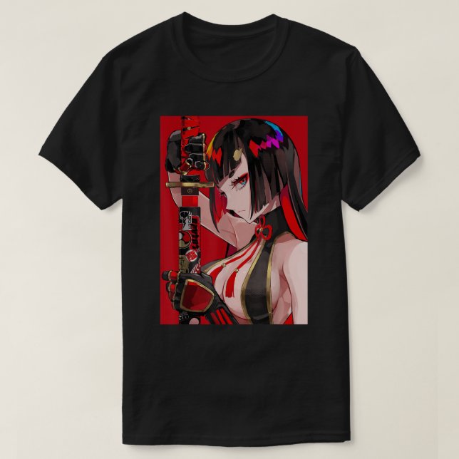 Anime Girl Samurai Waifu Japanese Aesthetic Otaku T-Shirt (Design Front)