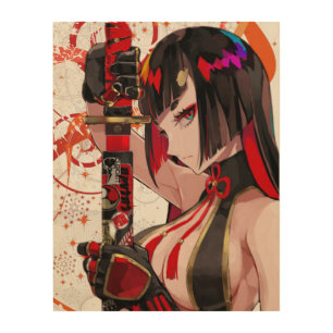 Anime girl Samurai Wood Wall Art