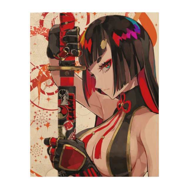 Anime girl Samurai  Wood Wall Art (Front)
