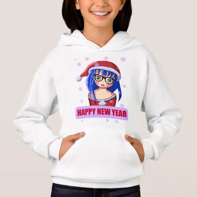 Anime Girl Santa Hat Hoodie (Front)