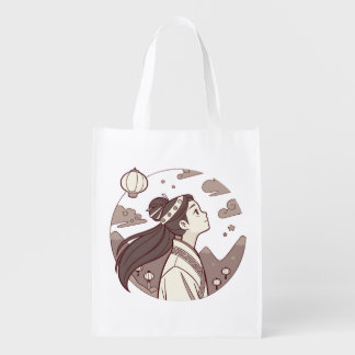 Anime Girl Seems Blossom Cute Gift✨☁️🗻🏮  Grocery Bag