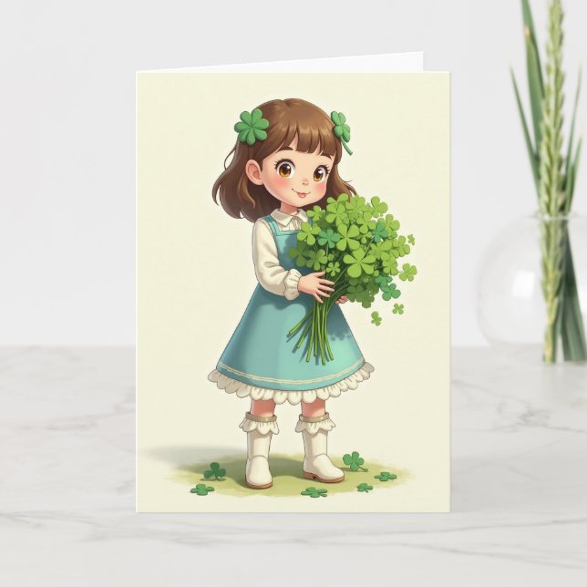 Anime Girl Shamrock Bouquet Card (Front)