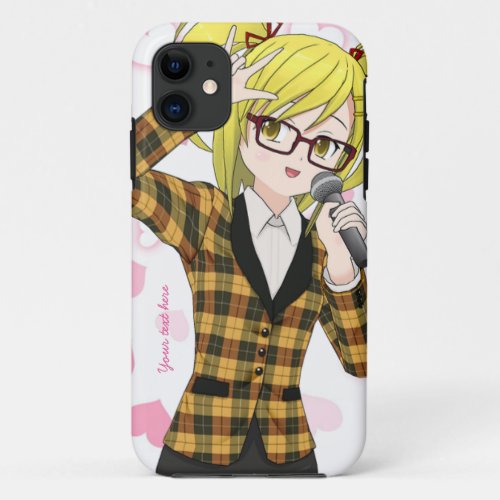 Anime Girl Singing Karaoke Customizable Phone Case