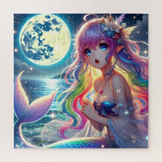 Anime Girl Singing Moonlight Pixie Rainbow Mermaid Jigsaw Puzzle (Vertical)