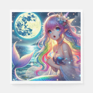 Anime Girl Singing Moonlight Pixie Rainbow Mermaid Napkins