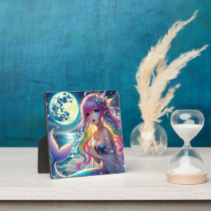 Anime Girl Singing Moonlight Pixie Rainbow Mermaid Plaque