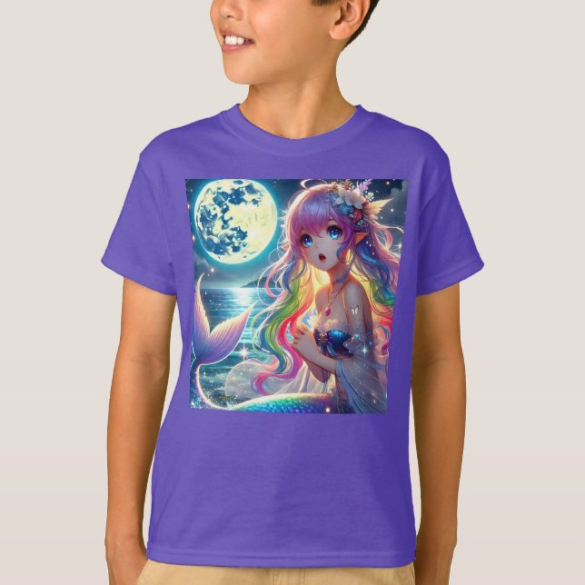 Anime Girl Singing Moonlight Pixie Rainbow Mermaid T-Shirt (Front)