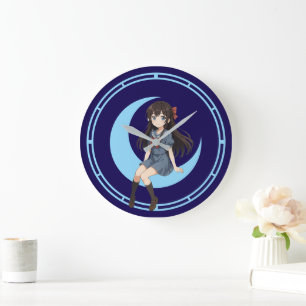 Anime Girl Sitting On A Crescent Moon Large Clock