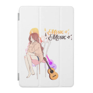 Anime Girl Sitting with getar& Music Notes–Aesthe iPad Mini Cover