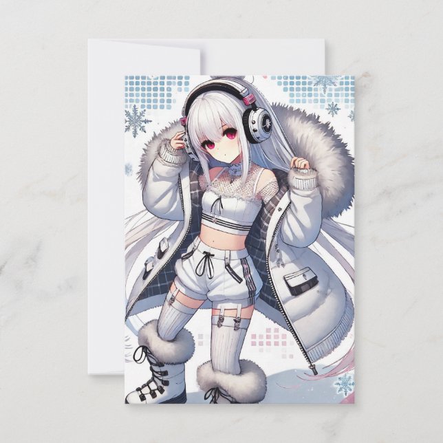 Anime girl ski Flat Card (Front)