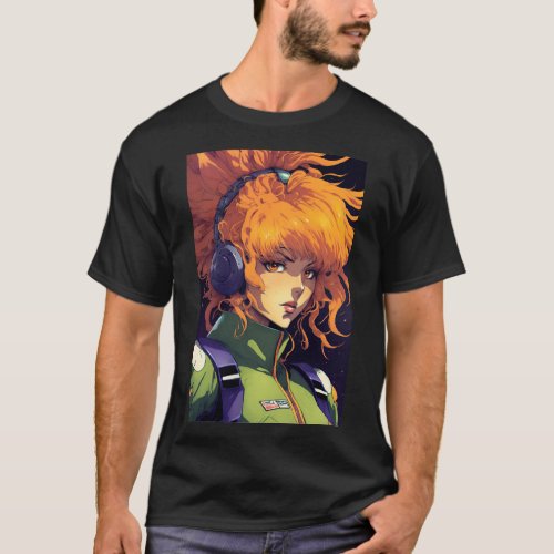 Anime Girl Space Ranger with Orange Hair T_Shirt