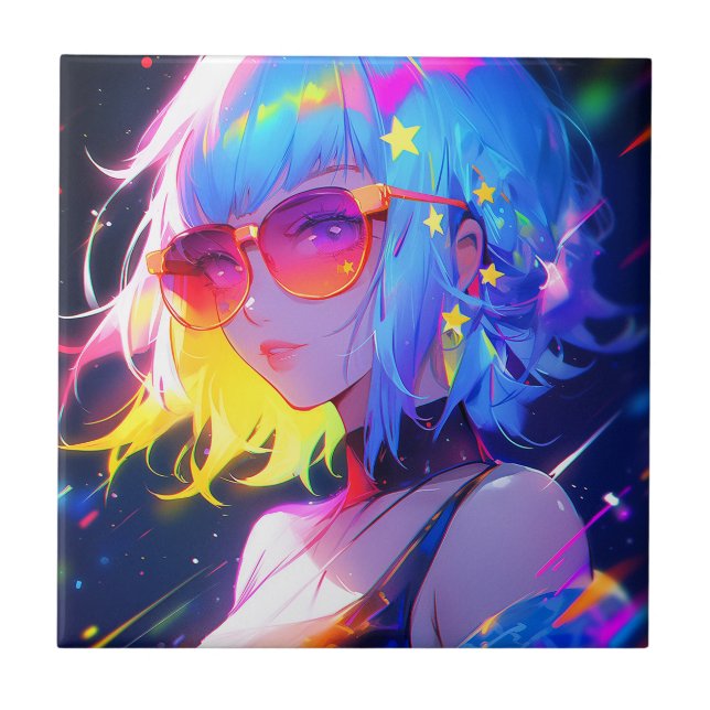 Anime Girl Stars Ceramic Tile (Front)