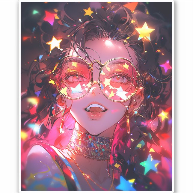 Anime Girl Stars Sticker (Front)