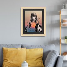 Anime Girl Sunset Wall Art Poster