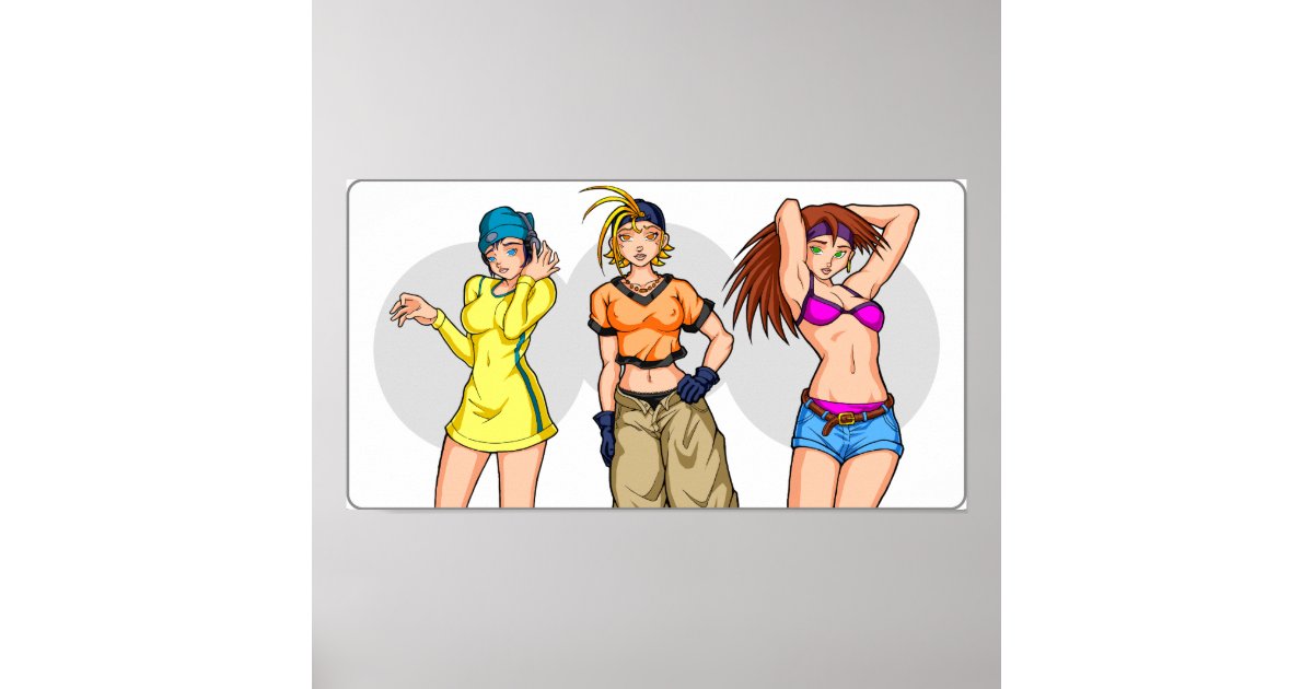 Anime Girl Triplets Poster | Zazzle.com