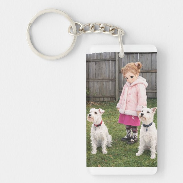Anime Girl & Two Dogs Double-Sided Keychain (Front)
