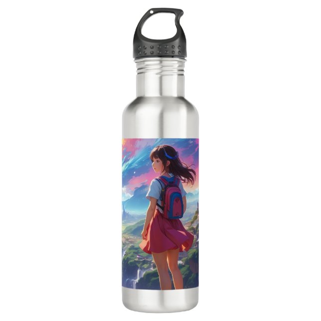 Anime Girl views Vista Stainless Steel Water Bottle (Front)