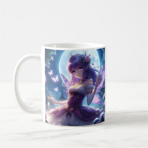 Anime Girl Violet Butterfly Wing Moon Fairy  Coffee Mug