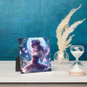 Anime Girl Violet Butterfly Wing Moon Fairy Plaque