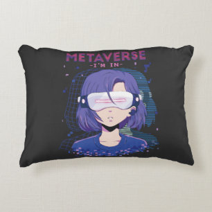 Anime girl virtual reality glasses Accent Pillow