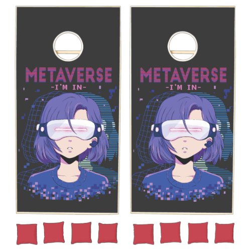 Anime girl virtual reality glasses Cornhole Set