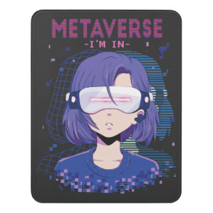 Anime girl virtual reality glasses Door Sign