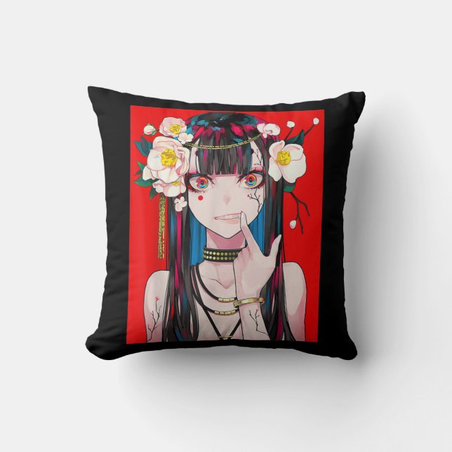 Anime Girl Waifu Japanese Aesthetic Kawaii Otaku  Throw Pillow (Front)
