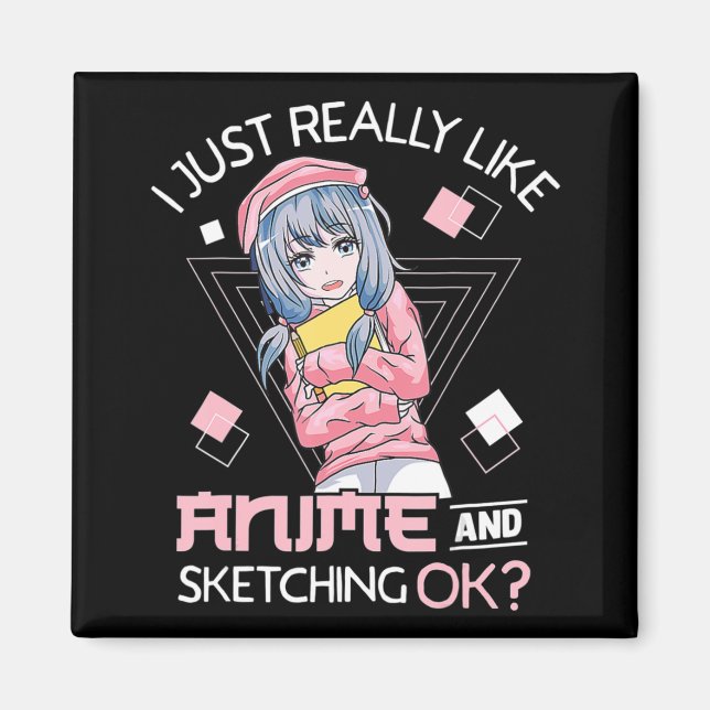 Anime Girl Waifu Who Loves Anime Ramen And Sketchi Magnet (Front)