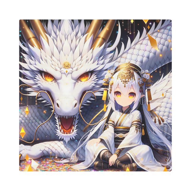 Anime Girl Warrior and Dragon Ai Art (Front)