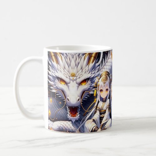 Anime Girl Warrior and Dragon Ai Art Coffee Mug