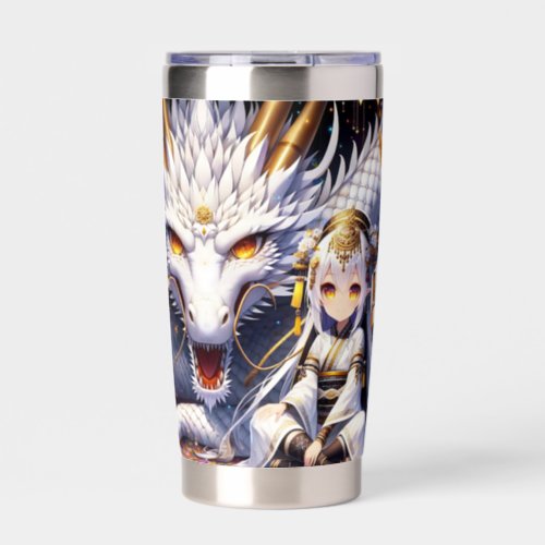 Anime Girl Warrior and Dragon Ai Art Insulated Tumbler