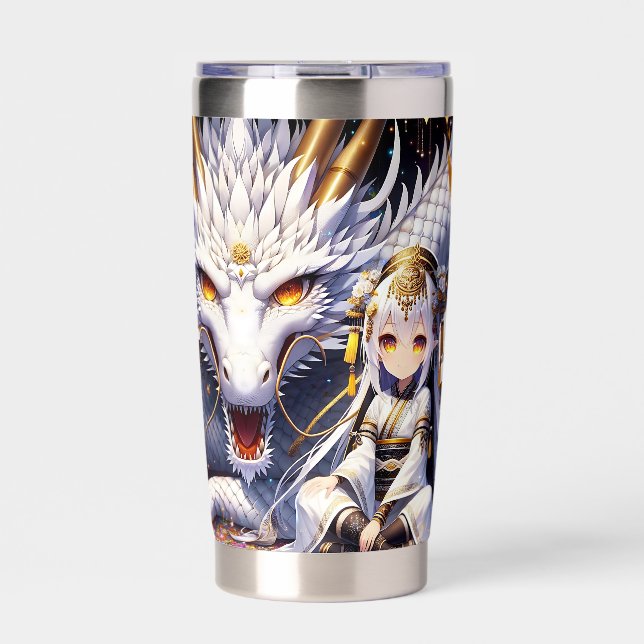 Anime Girl Warrior and Dragon Ai Art Insulated Tumbler (Front)