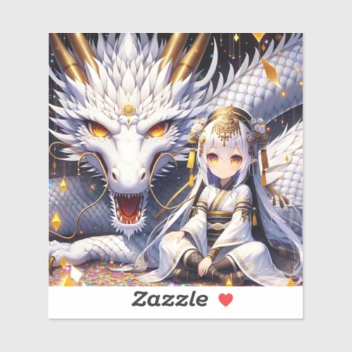 Anime Girl Warrior and Dragon Ai Art Sticker