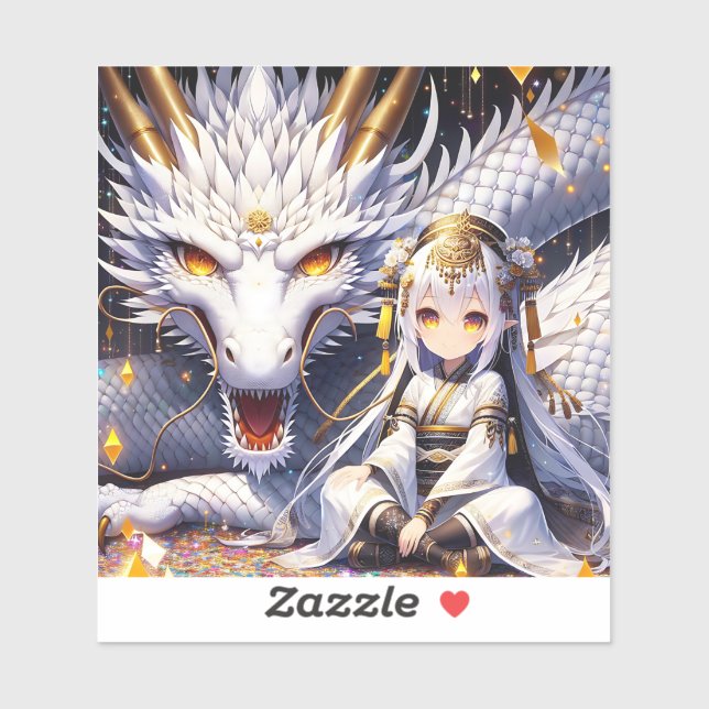 Anime Girl Warrior and Dragon Ai Art Sticker (Sheet)