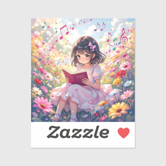 Anime Girl with Book and Musical Notes Sticker (Sheet)