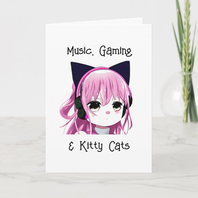 Anime Girl with Cat Ears Birthday Card (Front)