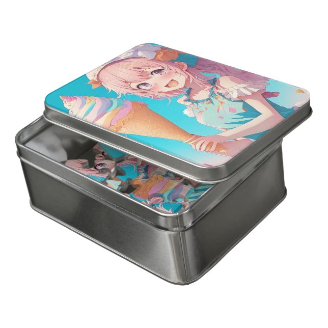 Anime Girl with Cupcake  Whimsical Jigsaw Puzzle (Lid Open)