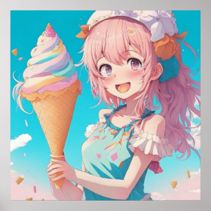 Anime Girl with Cupcake Whimsical Poster