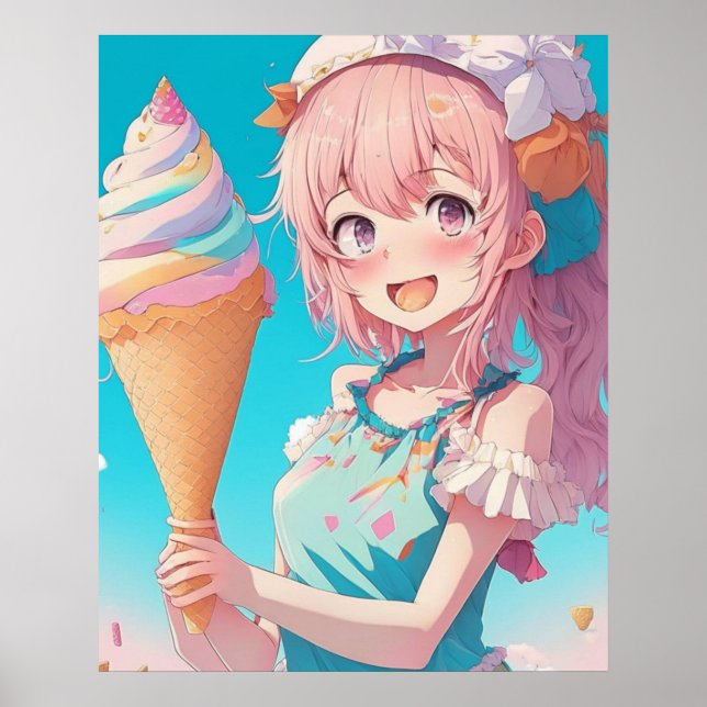 Anime Girl with Cupcake  Whimsical Poster (Front)
