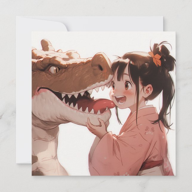 Anime Girl with Dinosaur Friend (Front)