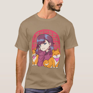 Anime Girl with Dogs funny family T-Shirt
