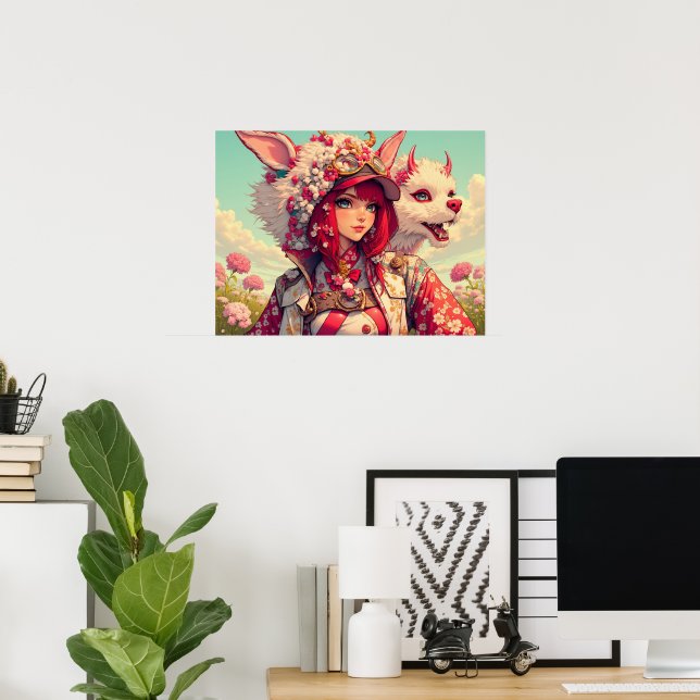 Anime girl with fantasy creature  poster (Home Office)