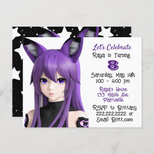 Anime Girl with Fox Ear Headband Birthday Party Postcard