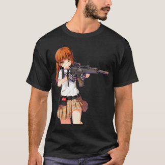 Anime girl with gun design cool T-Shirt